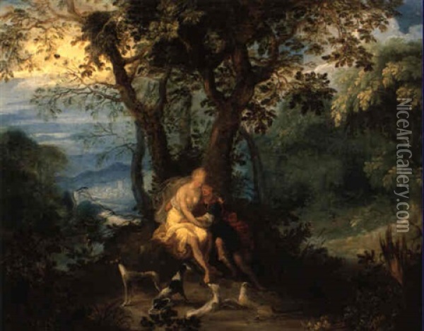 Venus Und Adonis In Einer Waldlandschaft Oil Painting - Alexander Keirincx