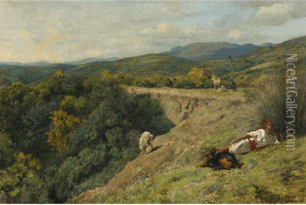 Shepherd On A Hill, Tetuan Oil Painting - Edwin Lord Weeks