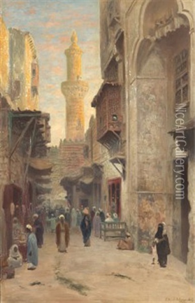 Nordafrikansk Stadsmiljo Oil Painting - Frans Wilhelm Odelmark