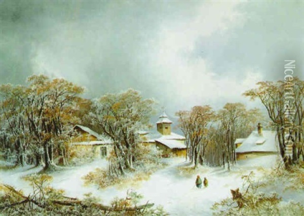 Winterlandschaft Oil Painting - Franz Barbarini