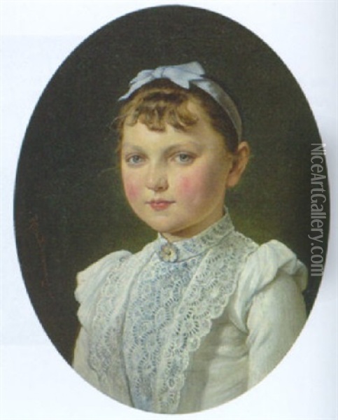 Kleines Madchen Mit Blauer Haarschleife Oil Painting - Rosa Schweninger