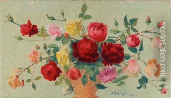 Bouquet De Roses, 1918 Oil Painting - Achille Lauge