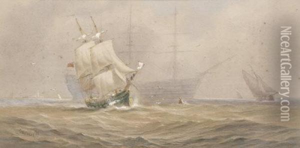 At Full Sail, Carrickfergus Oil Painting - Joseph Carey Carey