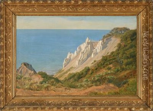 View From The Cliffs Of Mon, Denmark Oil Painting - Anton Edvard Kjeldrup