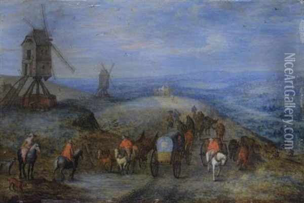Paysage Avec Deux Moulins Et Des Voyageurs Sur Un Chemin Oil Painting - Joseph van Bredael