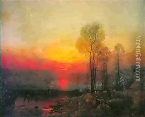 Winter Sunset; A Slide Oil Painting - Francis Danby
