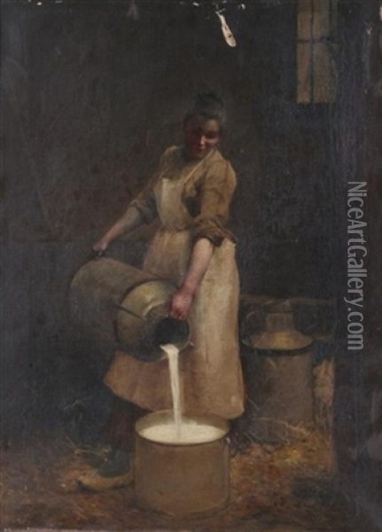 Milk Maid Oil Painting - Emile Auguste Pinchart