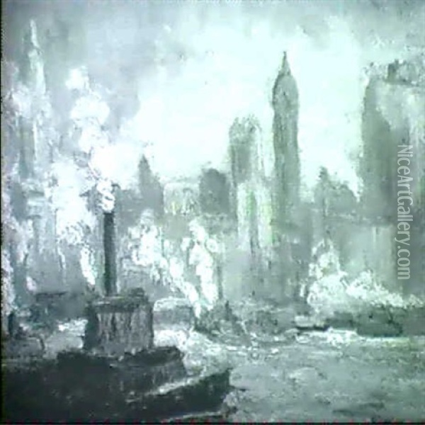 Manhattan Skyline  Washington Square Oil Painting - Alice Hirsh