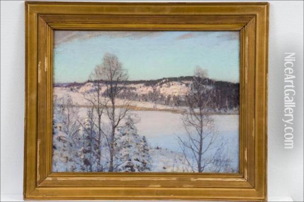 Talvimaisema - Vinterlandskap. Oil Painting - Alfred Bergstrom