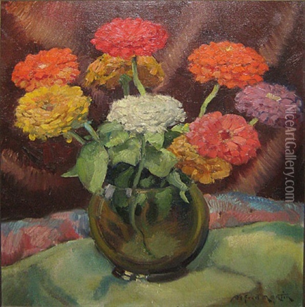 Les Zinnias Oil Painting - Alfred Martin