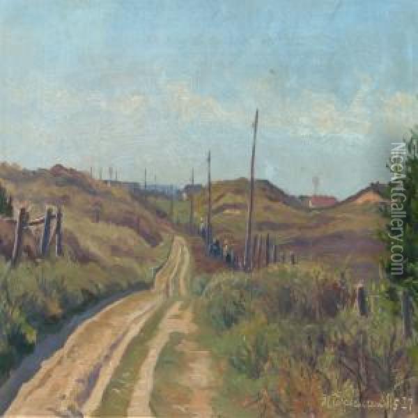 Landscape With Gravel Road Oil Painting - Holger Topp Pedersen