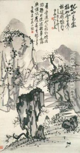 Accompanied By Plum Trees And A Crane Oil Painting - Wang Zhen