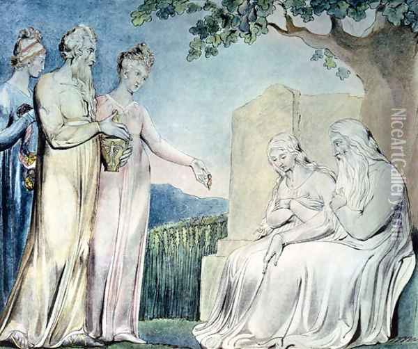 Illustrations of the Book of Job- Job accepting Charity, 1825 Oil Painting - William Blake