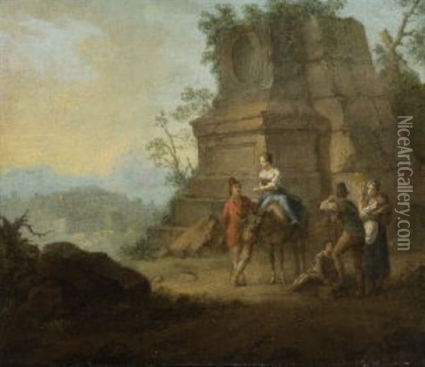Rastende Bauern Vor Einer Ruine Oil Painting - Franz de Paula Ferg