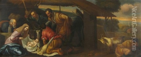 Adoration Of The Shepherds Oil Painting - Gerolamo da Ponte Bassano