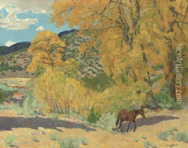 Autumn In Taos Canyon Oil Painting - Walter Ufer