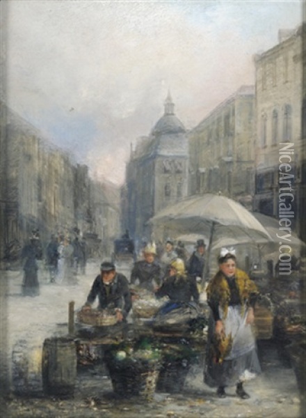 Ein Wiener Markt Oil Painting - Emil Barbarini