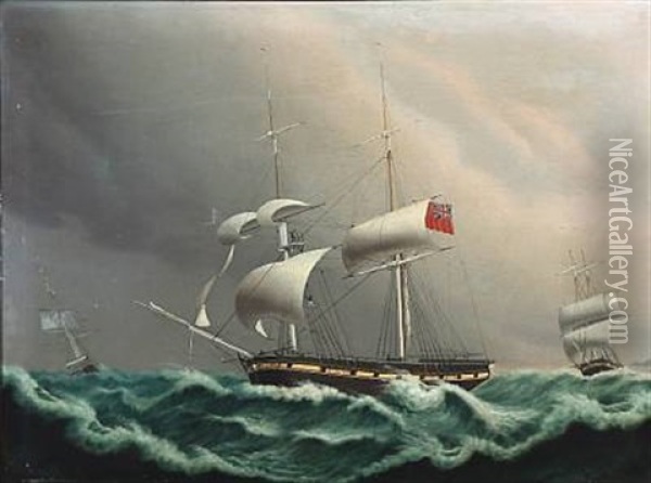 Ship Portrait Of Carmarthen In High Waves Oil Painting - Jakob Petersen