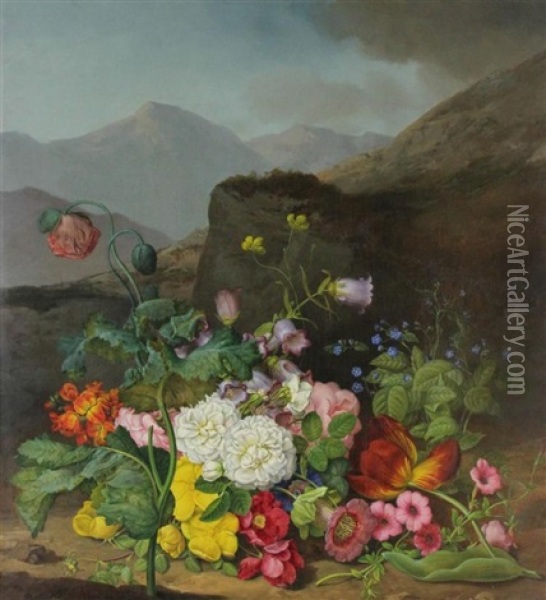 Floral Landscape Oil Painting - Leopold Brunner the Elder