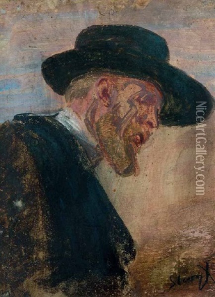 Skizzenhaftes Portrat Eines Bartigen Herrn Mit Hut Oil Painting - Max Slevogt