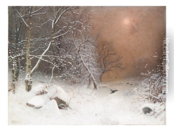Winter Scene Oil Painting - Hubert Delorme