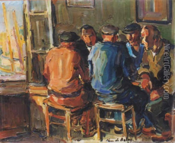 Marins Au Cafe, Retour De Peche Oil Painting - Pierre De Belay