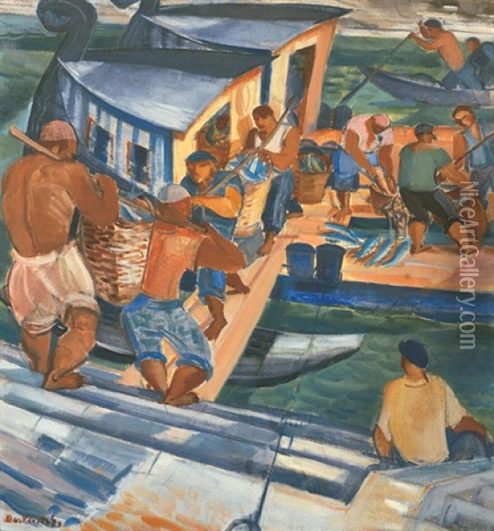 Fishers I Oil Painting - Gyula Derkovits