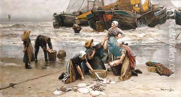 Sorting the catch 2 Oil Painting - Bernardus Johannes Blommers