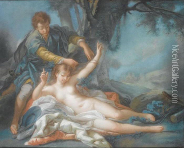 Aminta Rescuing Sylvia Oil Painting - Francois Boucher