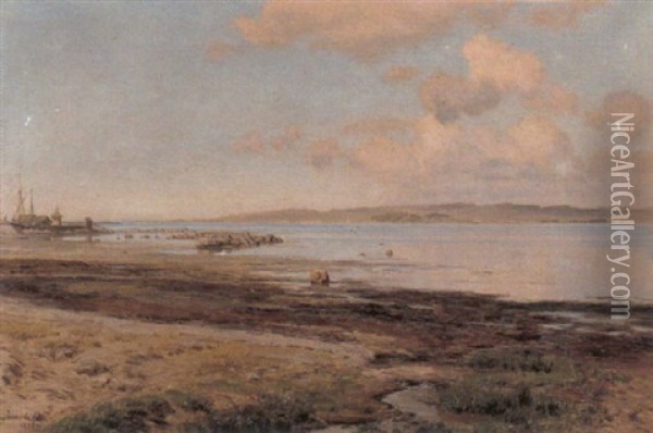 Dansk Fjordlandskab Oil Painting - Janus la Cour
