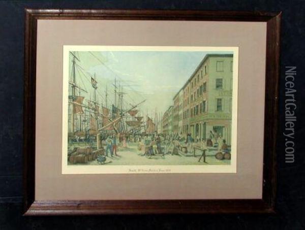 New York In 1846 And South Street From Maiden Lane 1828 Oil Painting - Frederick Lucas Foster