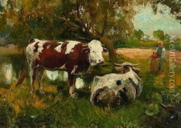 Kuhe Auf Der Weide Oil Painting - Alfred Wierusz-Kowalski