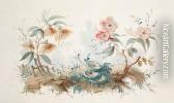 A Chinoiserie Floral Landscape Oil Painting - Jean-Baptiste Pillement