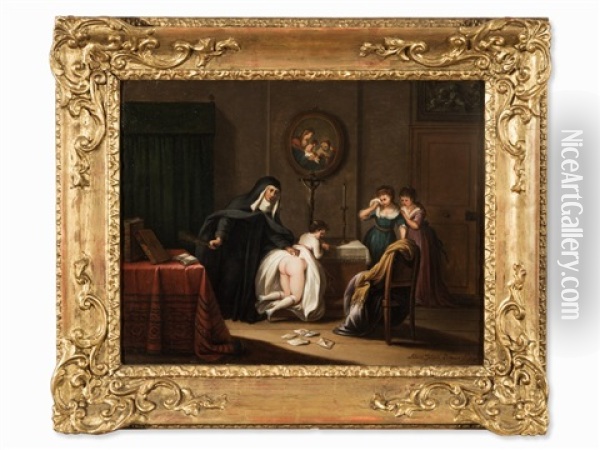 Correction In The Girls' School Oil Painting - Adam Johann Braun