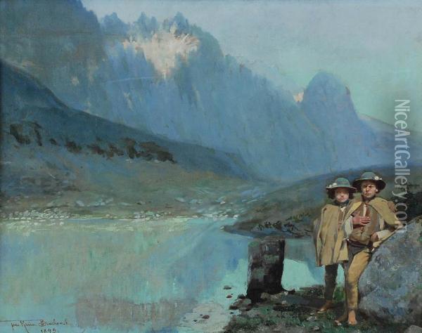 Gorale Nad Dlugim Stawem W Tatrach Oil Painting - Kazimierz Bienkowski