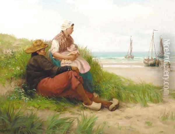 The Dutch fisherman's family awaiting the return of the fleet Oil Painting - Edith Hume