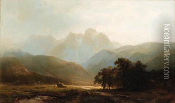 Haying In The Valley Oil Painting - Herman Fuechsel