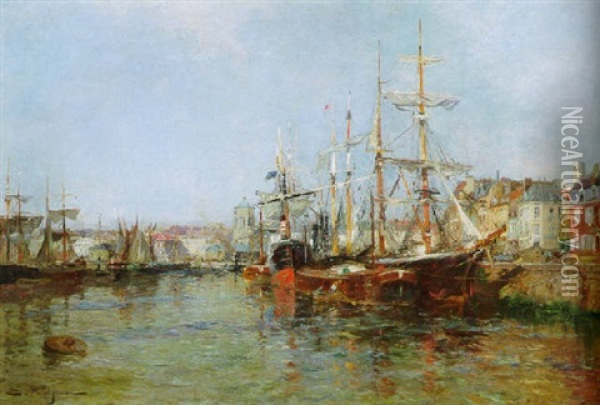 A Harbor In Normandy Oil Painting - Edmond Marie Petitjean