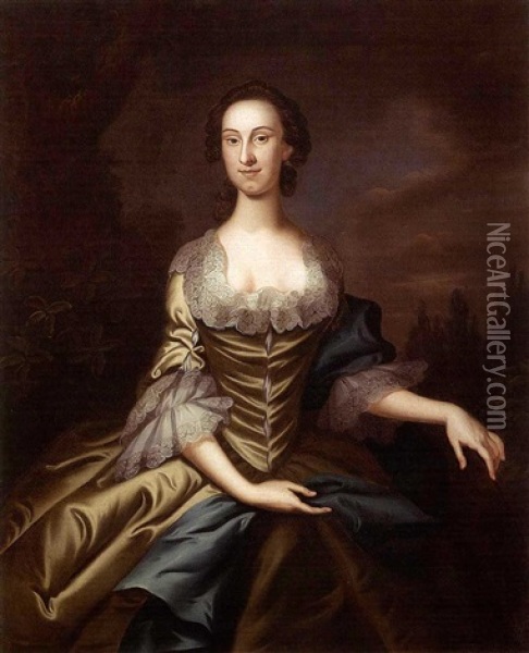 Portrait Of Charles Carroll Of Duddington (+ Portrait Of Mary Carroll; Pair) Oil Painting - John Wollaston