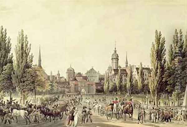View of Leipzig from the Grimma Gate Oil Painting - Christian Gottlob Hammer
