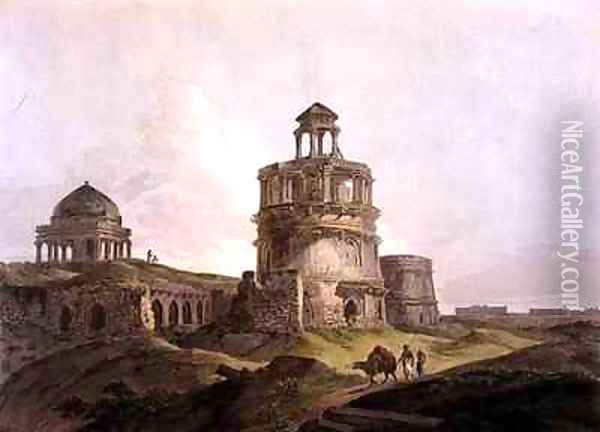 Remains of an Ancient Building near Firoz Shahs Cotilla Delhi Oil Painting - Thomas Daniell