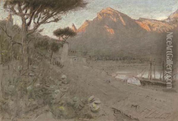 The Port Of Soller, Majorca Oil Painting - Albert Goodwin
