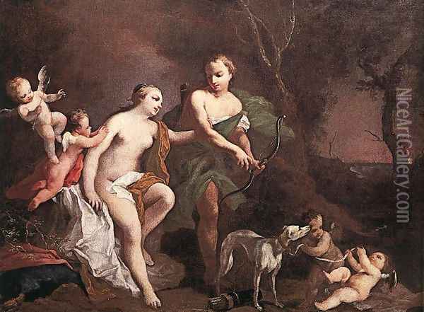 Venus And Adonis 1740 Oil Painting - Jacopo (Giacomo) Amigoni