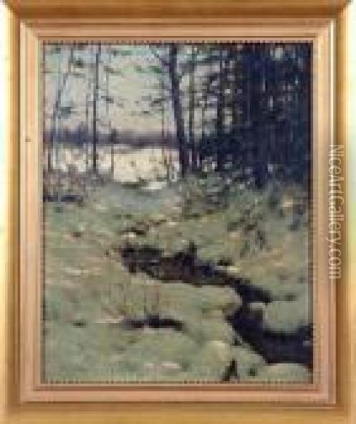Winter Woodland Landscape Oil Painting - Luther Emerson Van Gorder
