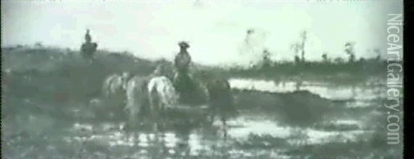 Pferdetranke Und Wallachisches Bild, Pferde Im Schnee Oil Painting - Mary Schreyer