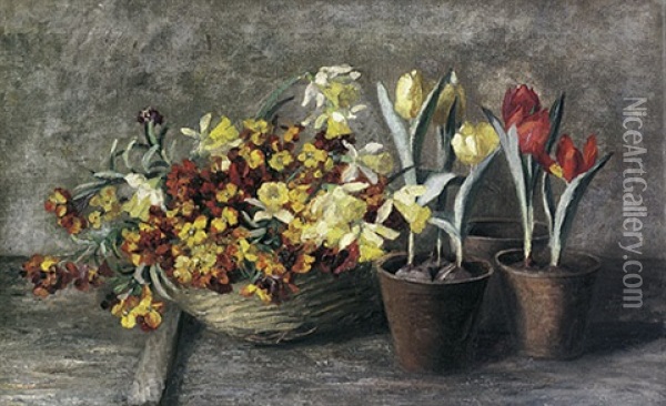 Stilleben Mit Tulpen, Osterglocken Und Goldlack Oil Painting - Francois Richard De Montholon