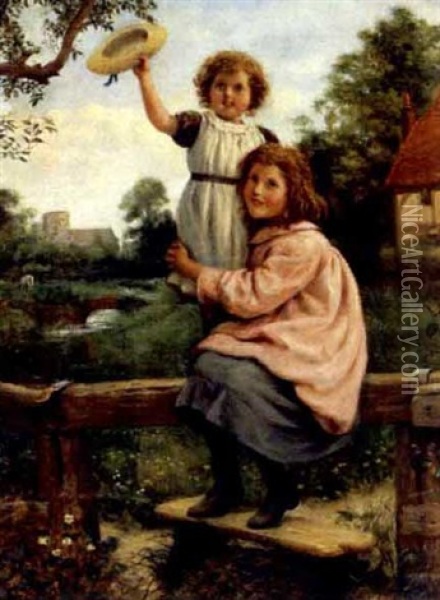 Sisters Greeting A Visitor To The Farm Oil Painting - Joseph Clark