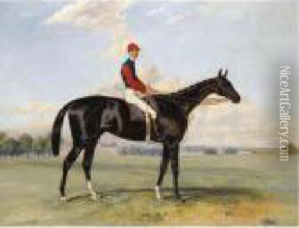Comte Frederic Lagrange's Black Prince With Quinton Up, At Chantilly Oil Painting - Harry Hall