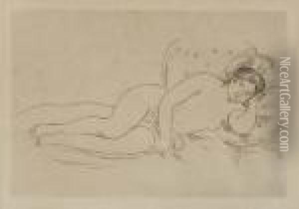 Femme Nue Couchee (tournee A Droite), 2e Planche. Oil Painting - Pierre Auguste Renoir