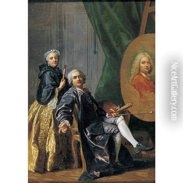 Louis-michel Van Loo Painting A Portrait Of His Father Oil Painting - Louis Michel van Loo